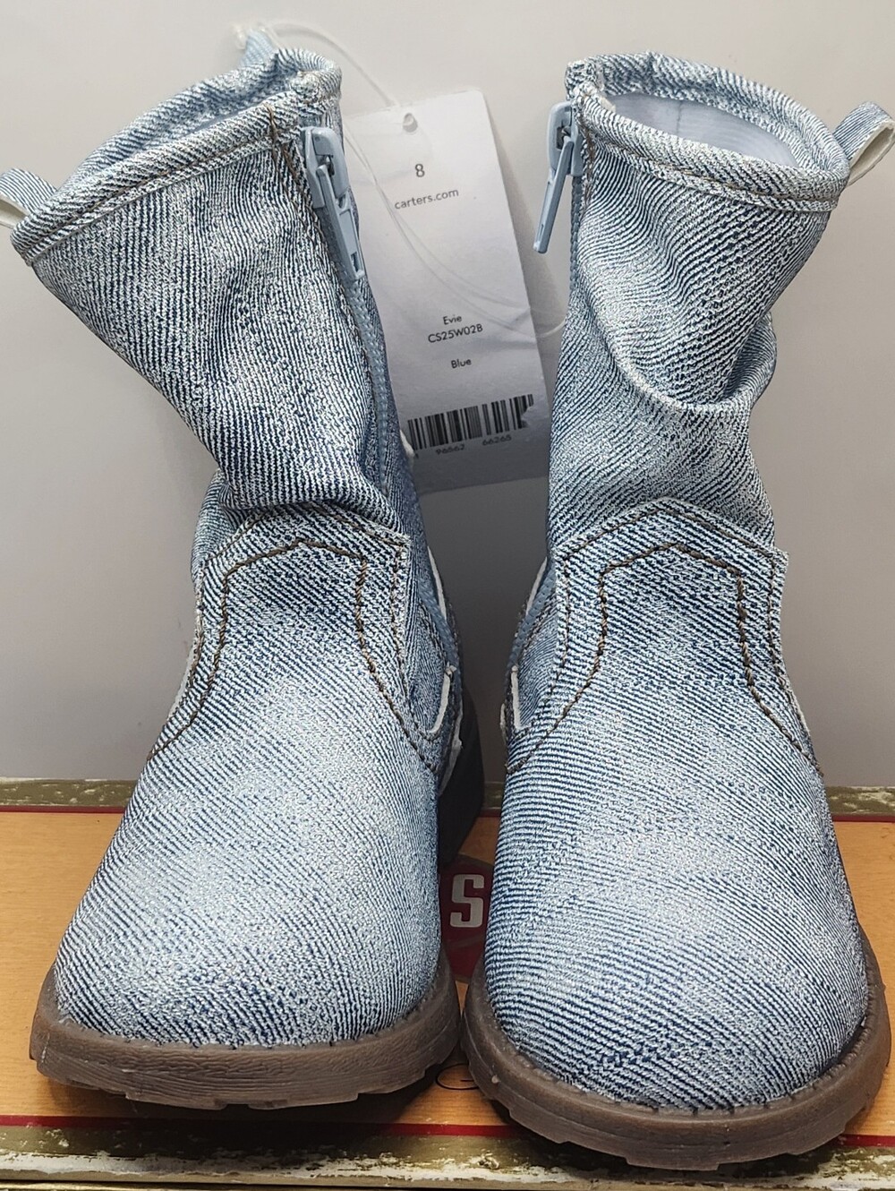 Carter's "Evie" Toddler Girls' Slouch Cowboy Boots styled in a blue denim S 8